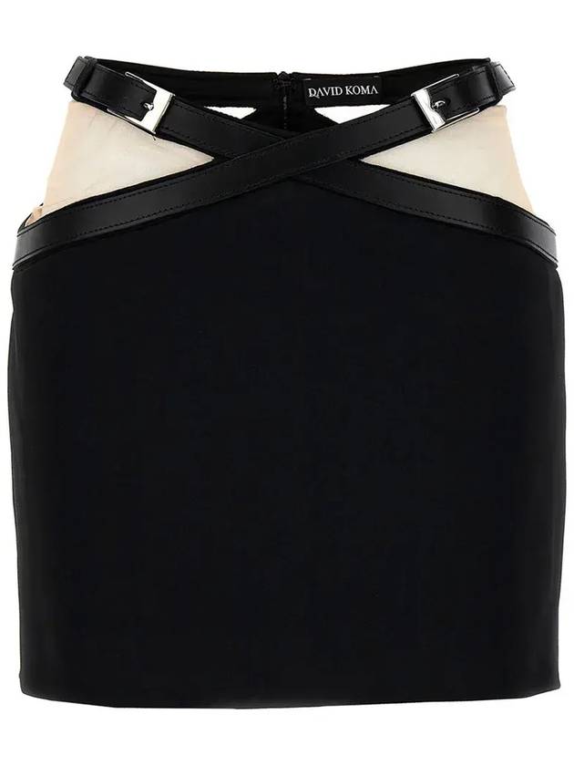 데이비드 코마 크로스 허리 밴드 메시 스커트 RE23DK22SA_BLACK