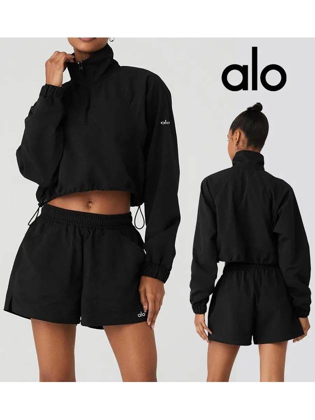 알로 alo 맨투맨 알루미니 반집업 크롭 탑 티셔츠 블랙