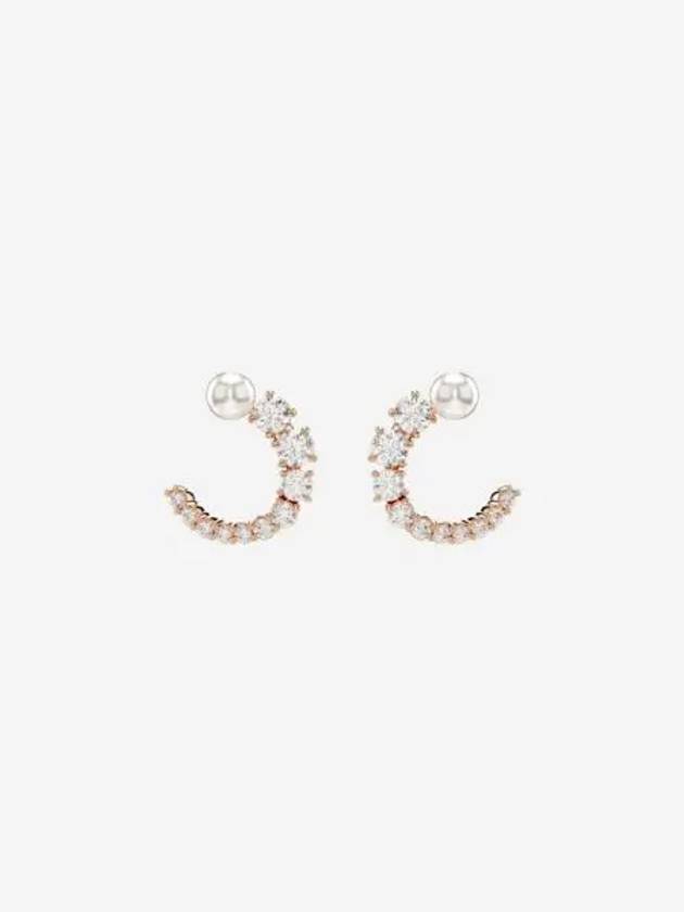 W 스와로브스키 매트릭스 후프 이어링 크리스탈 펄 라운드 컷 화이트 로즈 골드톤 플래팅 W Swarovski Matrix Hoop Earrings Crystal Pearl Round Cut White Rose Gold Tone Plated