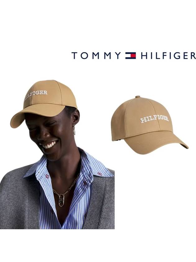 타미힐피거 여성 TH 레터링 테이프 로고 볼캡 야구 모자 베이지