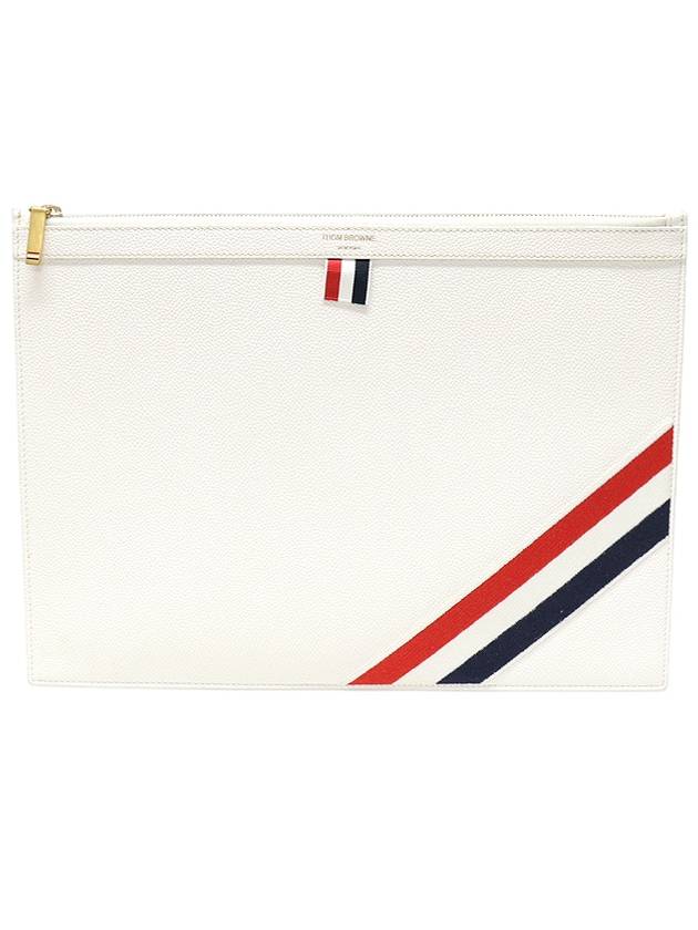 MAC117A 화이트 페블 그레인 레더 다이애그널 스트라이프 미디엄 도큐먼트 홀더 클러치