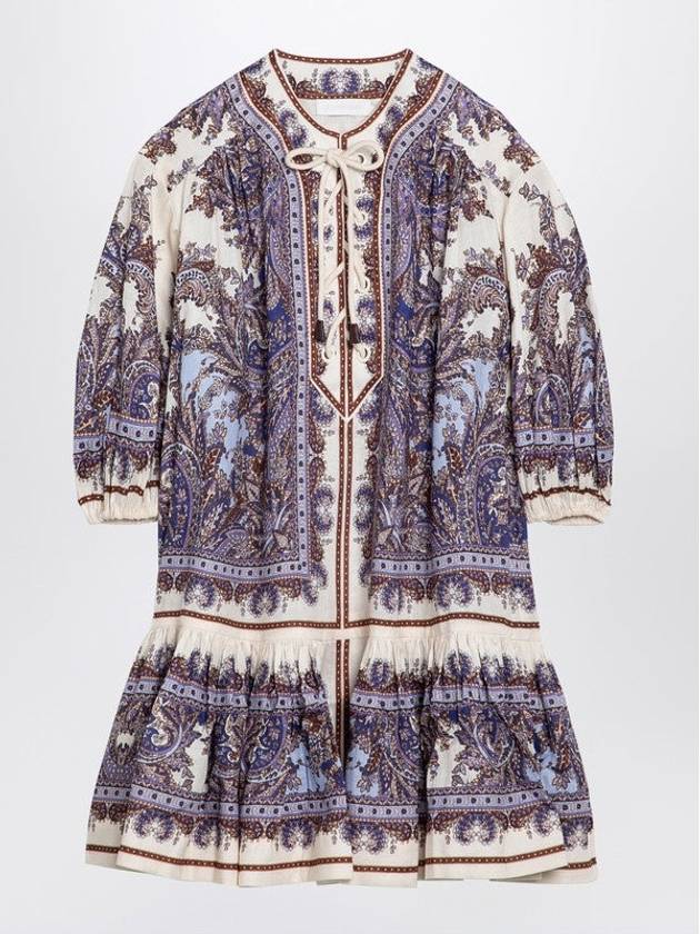 Ottie Eyelet Mini Dress With Paisley Purple Linen Print