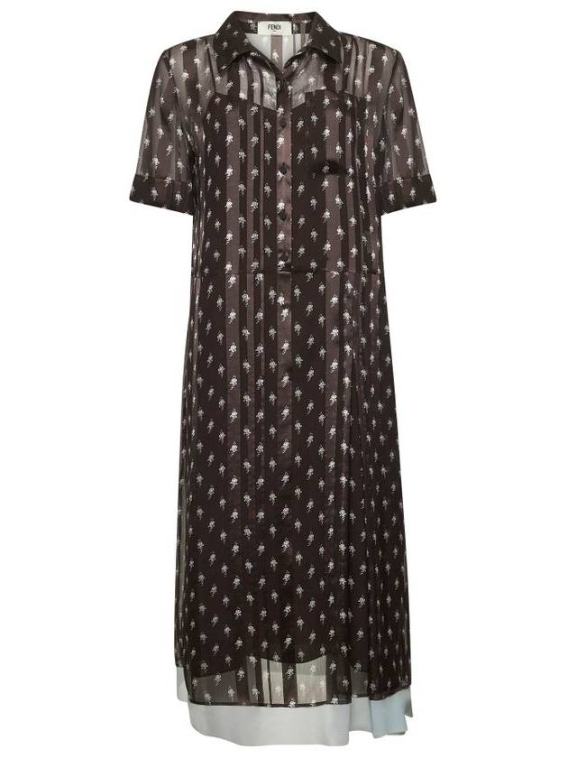 펜디 플로럴 프린트 반팔 셔츠 드레스