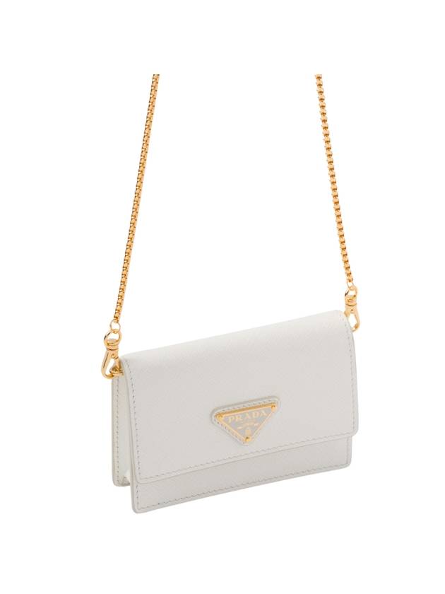 프라다 체인 스트랩 사피아노 레더 카드 지갑 화이트