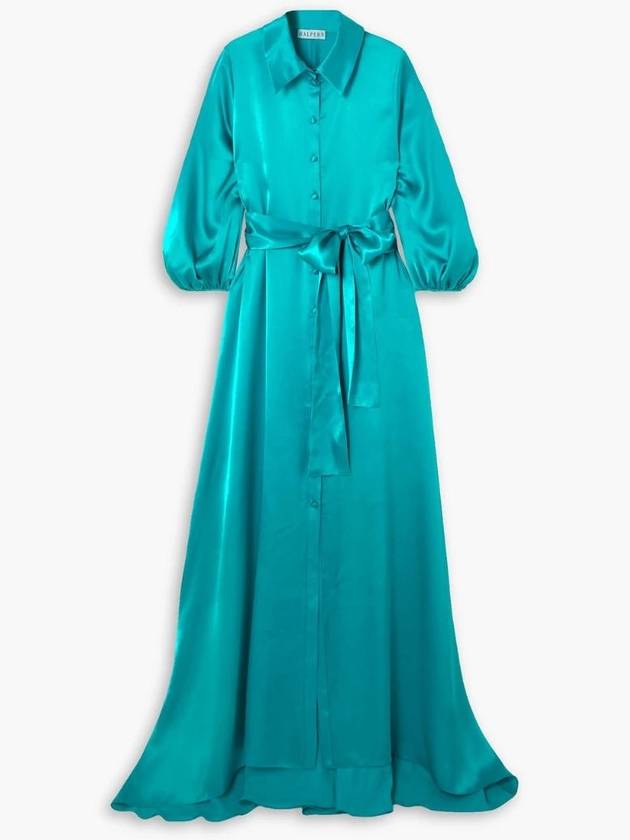 NB07 할펀 여성 원피스 Belted silk satin maxi shirt dress