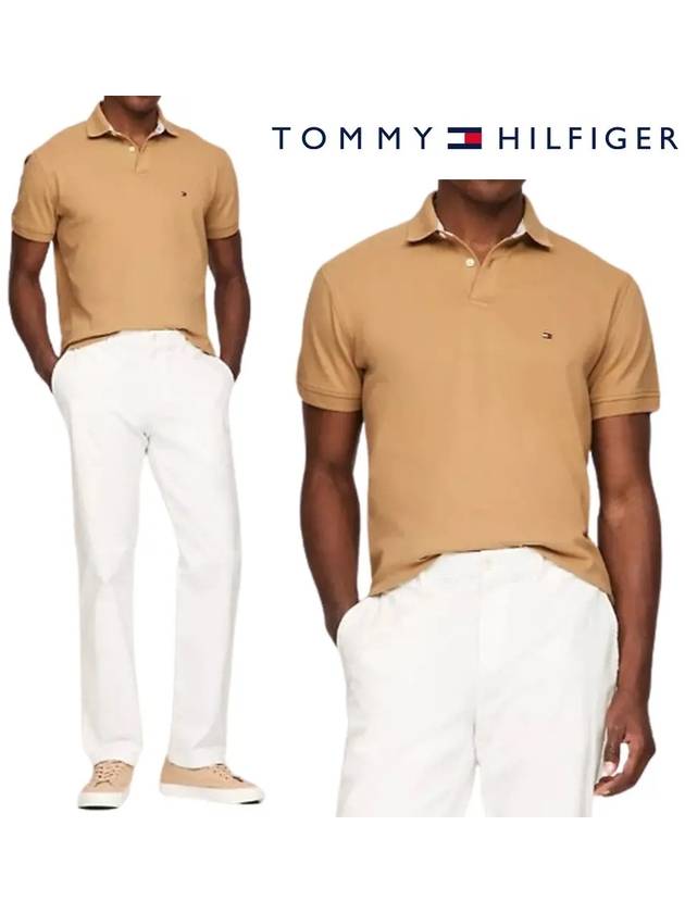 타미힐피거 반팔 스트레치 폴로 탑 티셔츠 탄