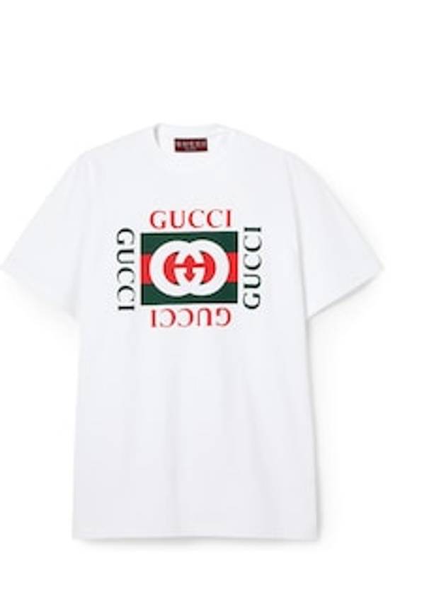 구찌 프린트 디테일 코튼 저지 티셔츠 화이트 788093XJGL39669