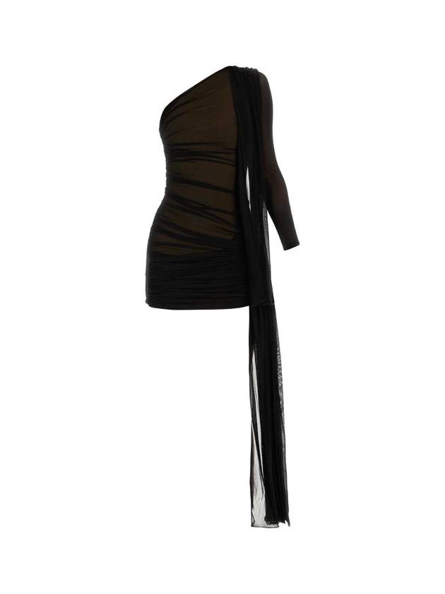 DION LEE 블랙 비스코스 블렌드 원숄더 드레스 A9965F23 BLACKSANDSTONE