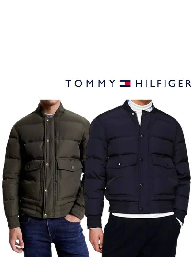 타미힐피거 패딩 리버시블 양면 다운 탑 봄버 재킷 네이비 카키