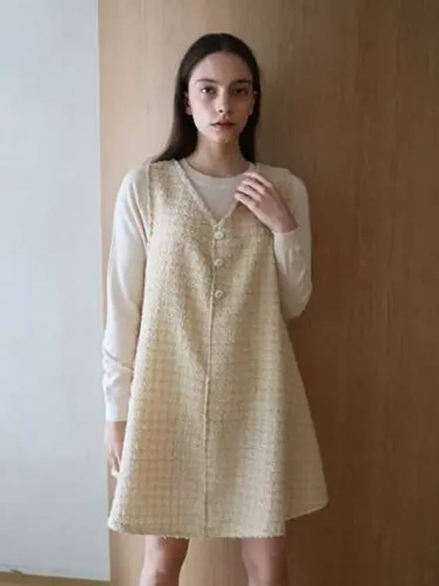 데미지니모닉 트위드 베스트 원피스 옐로우