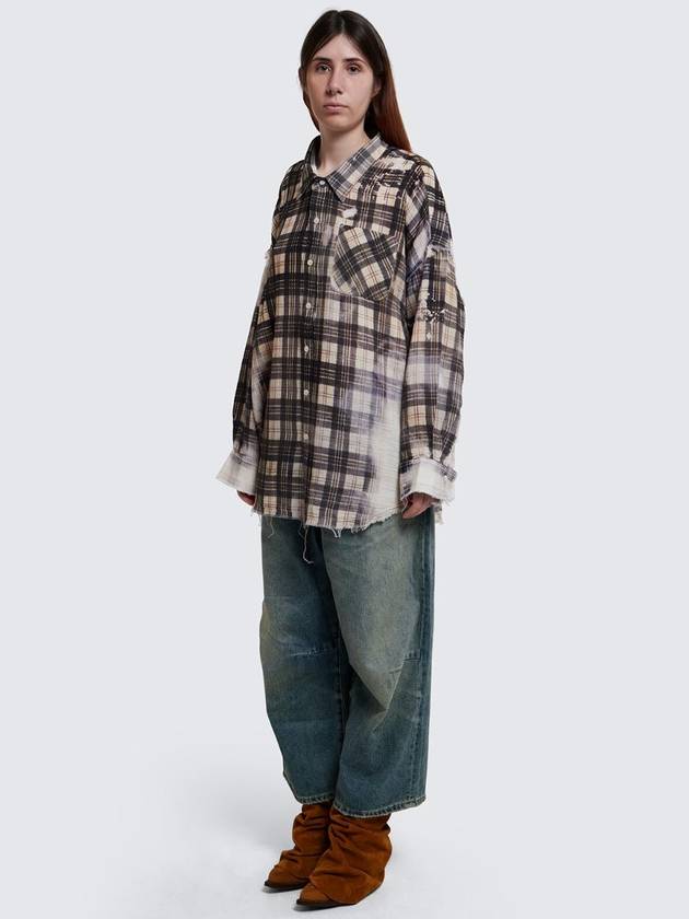 R13 Check Distressed shirt R13WR075R328B BLEACHED BLACK BEIGE PLAID