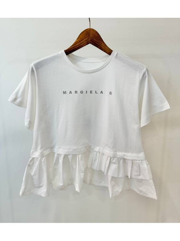 24FW MM6 메종 마르지엘라 키즈 프릴 티셔츠 M60665 MM04I 화이트 Girls 12 14 16Y