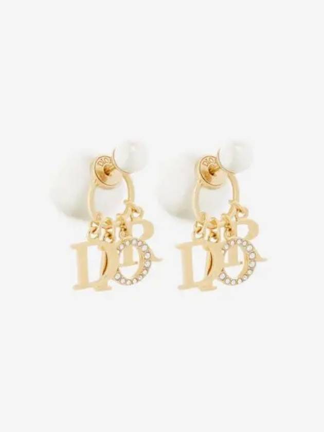 W 디올 트리발 이어링 골드 피니쉬 메탈 화이트 레진 펄 화이트 크리스탈 W Dior Tribales Earrings Gold Finish Metal White Resin Pearls White Crystals