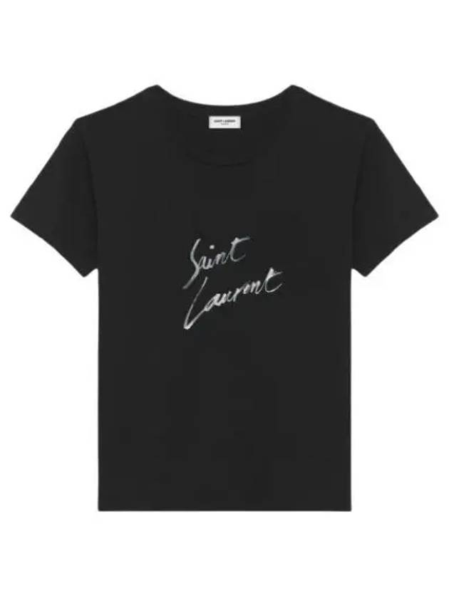 W 생로랑 시그니쳐 로고 티셔츠 블랙 W Saint Laurent Signature Logo T Shirt Black