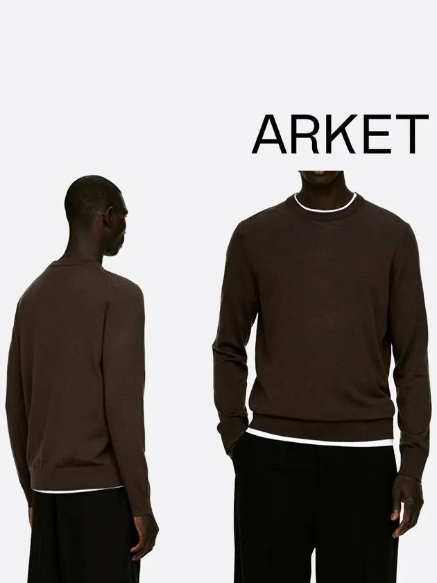 아르켓 니트 파인 메리노 울 탑 맨투맨 브라운