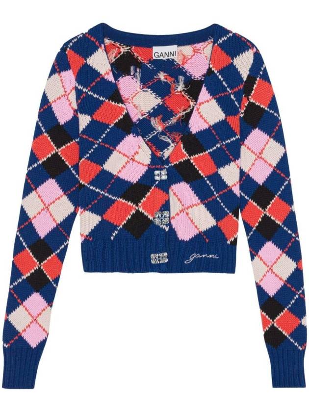 가니 여성 V넥 그래픽 코튼 가디건 소달라이트 블루