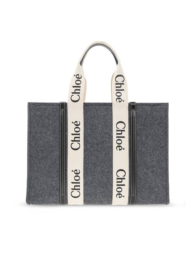 끌로에 우디 라지 리사이클 펠트 카프스킨 토트 백 캐시미어 그레이