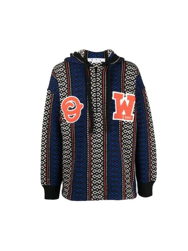 오프화이트 남성 지오메트릭 패턴 알파카 블렌드 후드집업 네이비