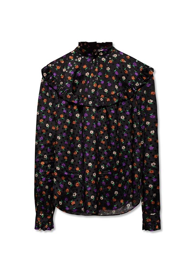 생로랑 플라워 패턴 러플 실크 블라우스