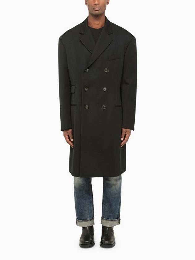 Black Wool Double-Breasted Coat