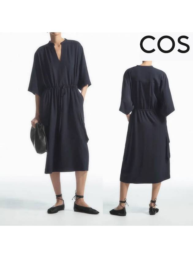 코스 원피스 칼라 디테일 트윌 유틸리티 드레스 네이비