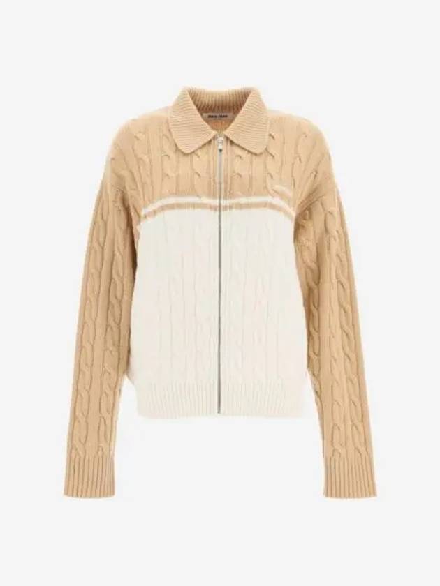 W 미우 미우 울 캐시미어 집업 가디건 카멜 화이트 W Miu Miu Wool Cashmere Zip Up Cardigan Camel White