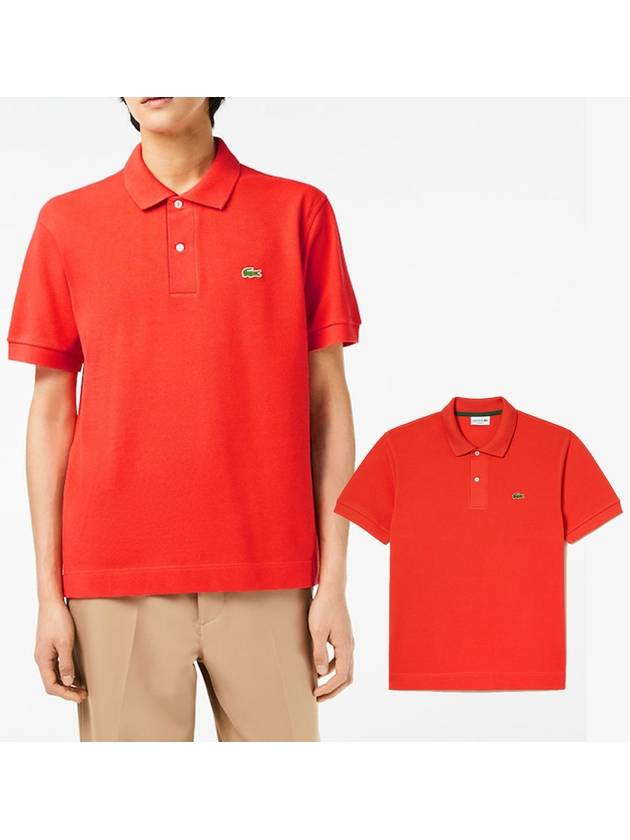 라코스테 남성 클래식핏 헤비 코튼 피케 카라 셔츠 테니스 티셔츠 반소매 반팔 오렌지