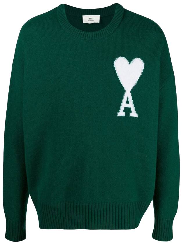 아미 남성 빅 하트 로고 오버핏 니트 그린