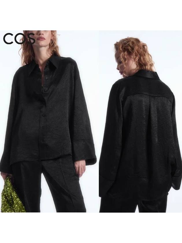 코스 와이드 슬리브 크루즈 새틴 탑 셔츠 블랙