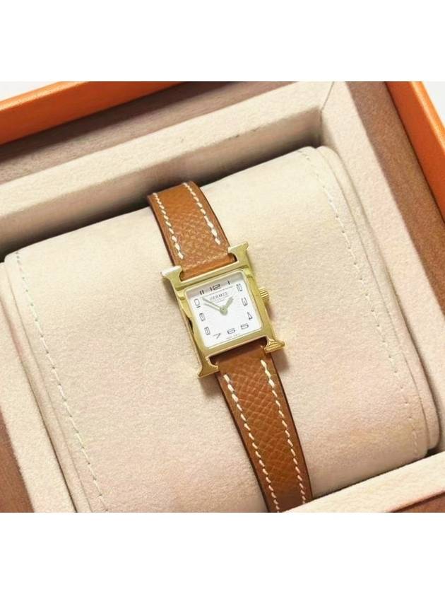 HERMES 에르메스 H 아워 Heure H TPM 미니 21mm 골드 프레임 골드 카멜 손목 시계 W037894WW00