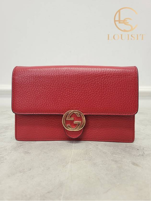 구찌 레드 레더 인터로킹 WOC 체인 미니 크로스백