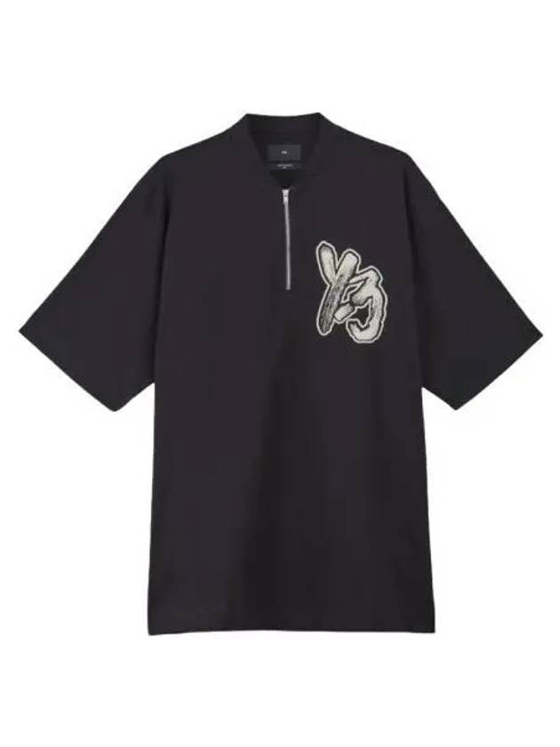 Y 3 하프 집업 숏슬리브 티셔츠 블랙 Y 3 Half Zip Up Short Sleeve T Shirt Black
