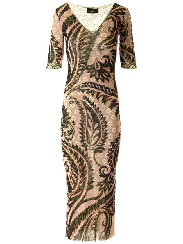 Etro 페이즐리 프린트 브이넥 튤 맥시 드레스 WRHA014599IAS16_X0870