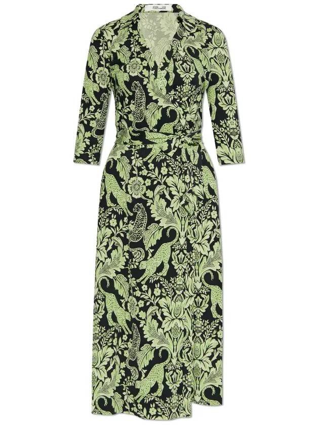 다이앤 폰 푸르스텐버그 V넥 프린트 미디 드레스 DVFDW4S0210_FRRFL