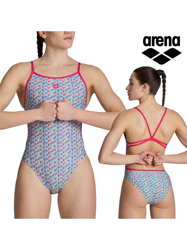 아레나 수영복 여성 스타피쉬 레이스백 원피스 프릭로즈화이트멀티