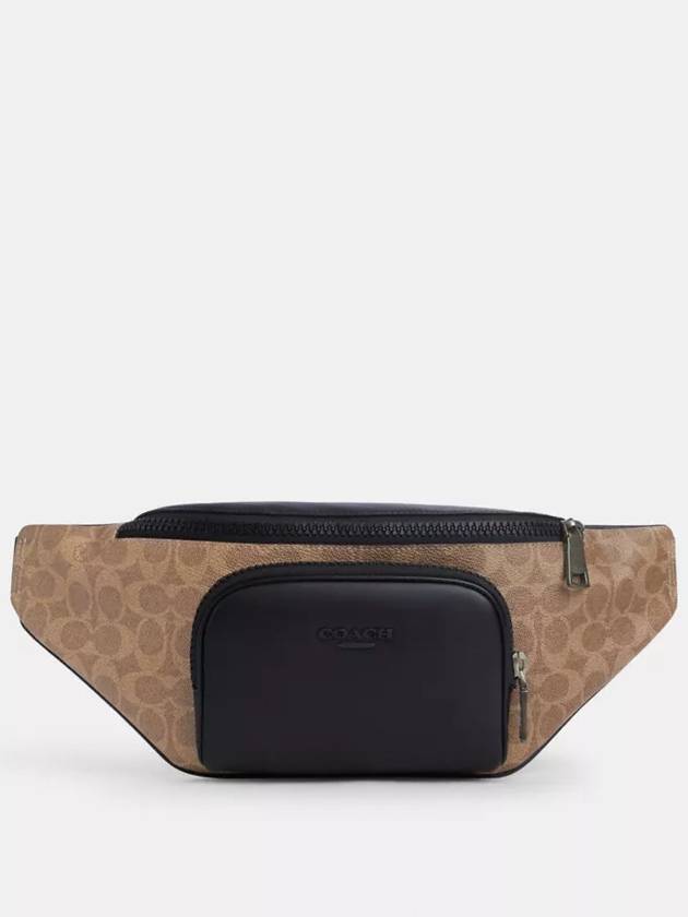 코치 레이서 벨트백 가죽 힙색 Qb Tan Black
