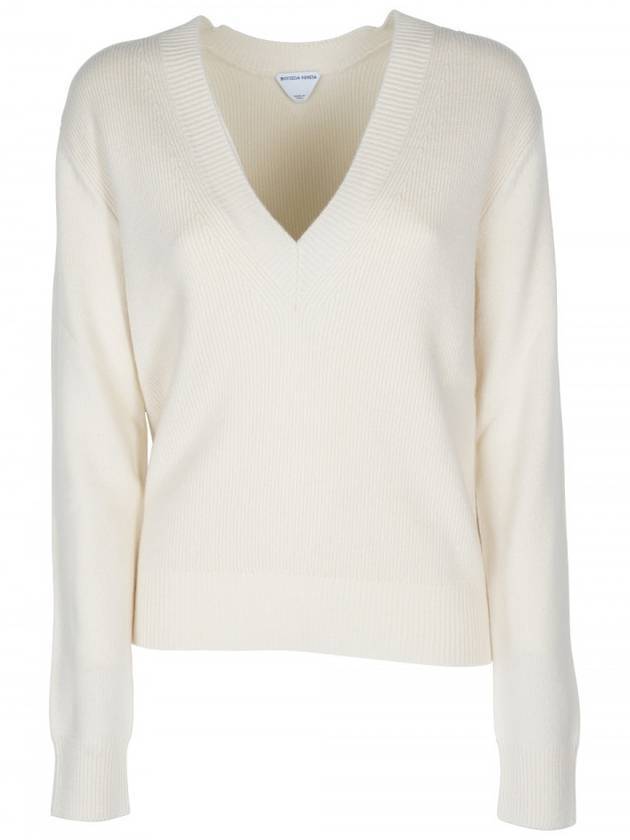 보테가베네타 캐시미어 브이넥 스웨터 니트 화이트