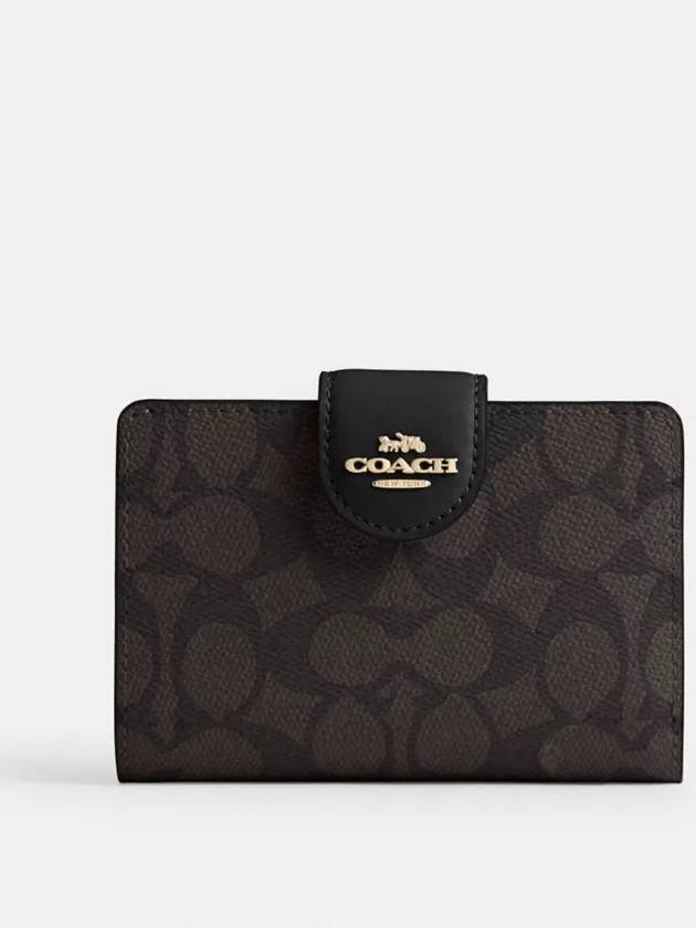 코치 미디엄 코너 지퍼 월렛 여성 지갑 Gold Walnut Black