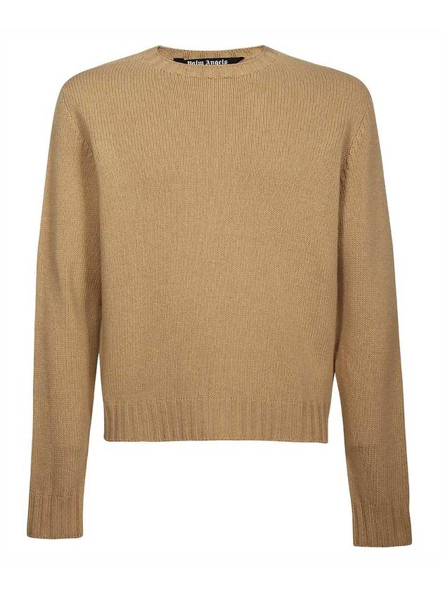 팜엔젤스 백 로고 크루넥 울 니트탑 베이지