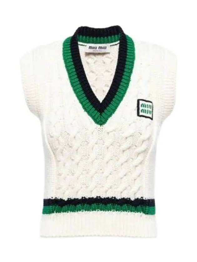 미우미우 로고 크롭 울 니트탑 화이트
