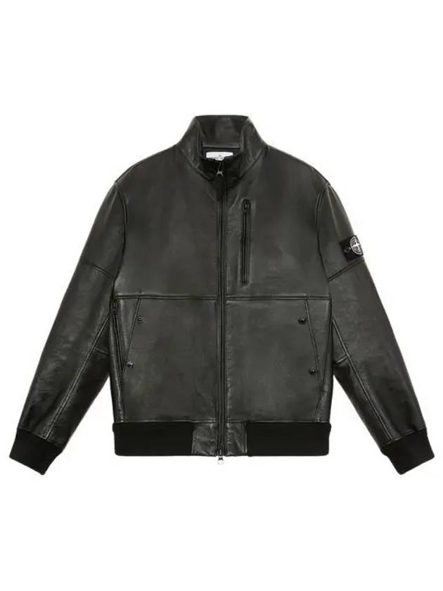 스톤 아일랜드 00398 메탈 라미나 레더 바이커 자켓 위드 메모리 피처스 블랙 24FW Stone Island 00398 Metal Lamina Leather Biker Jacket with Memory Features Black 24FW