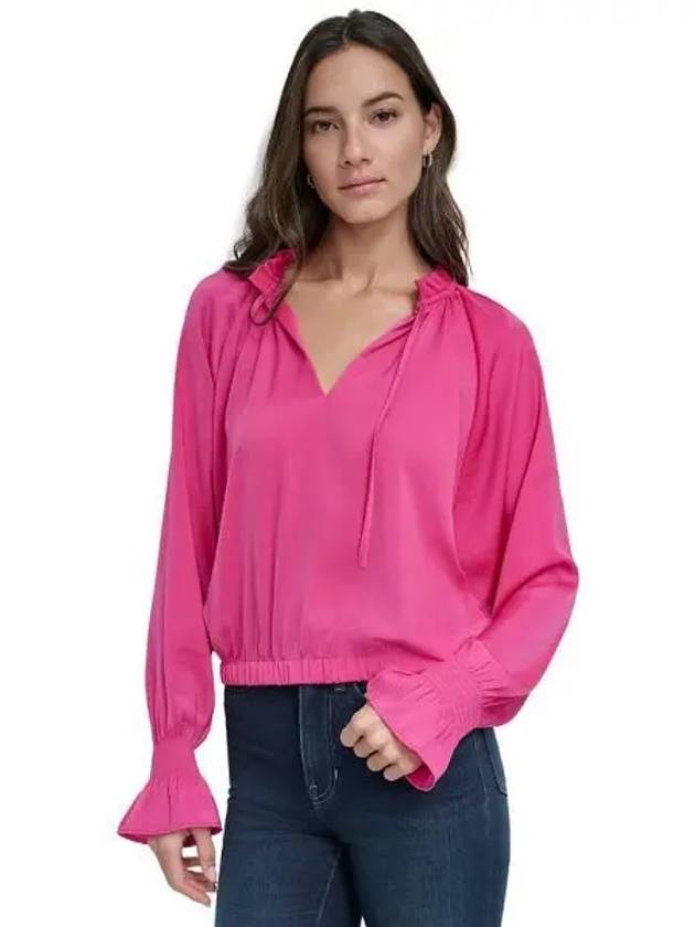 우먼 DKNY 디케이앤와이 진 Smocked Cuff 나그랑 슬리브 블라우스 Jgw Festive 핑크 9887985