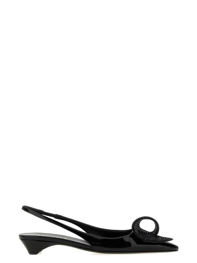 프라다 브러쉬 레더 슬링백 힐 블랙