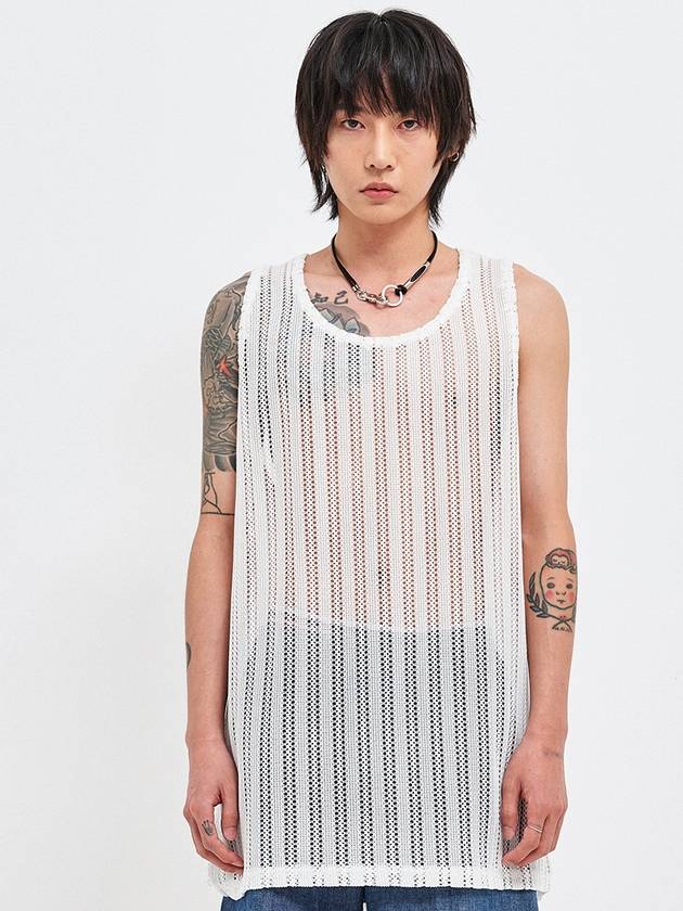 씨웨어 시스루 크래프트 니트 슬리브리스 화이트