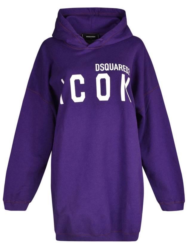 디스퀘어드2 아이콘 로고 프린트 후드 미디원피스 퍼플