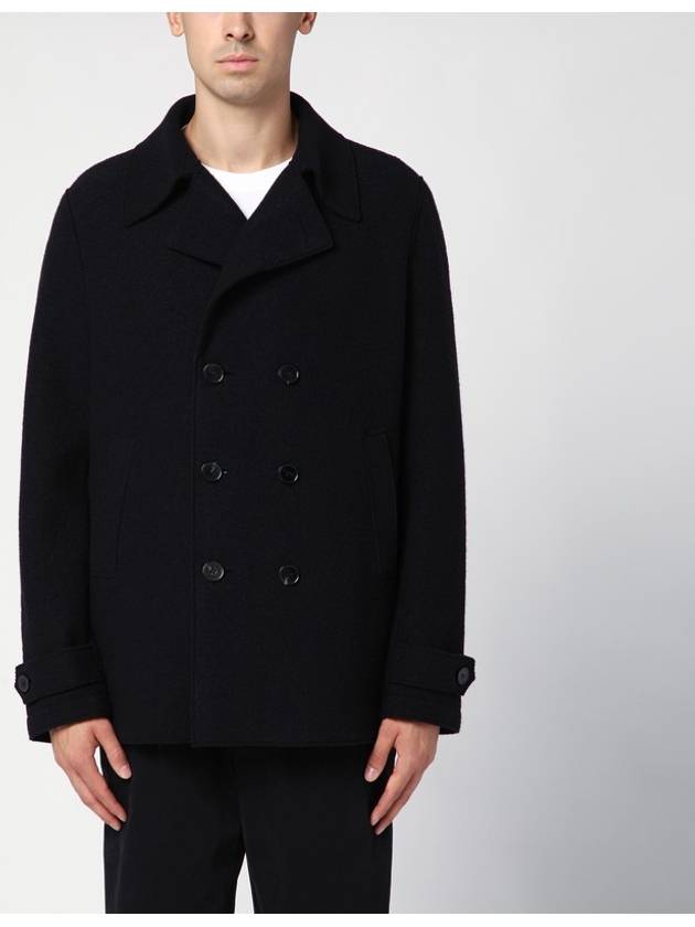Harris Wharf London Black peacoat in boiled wool