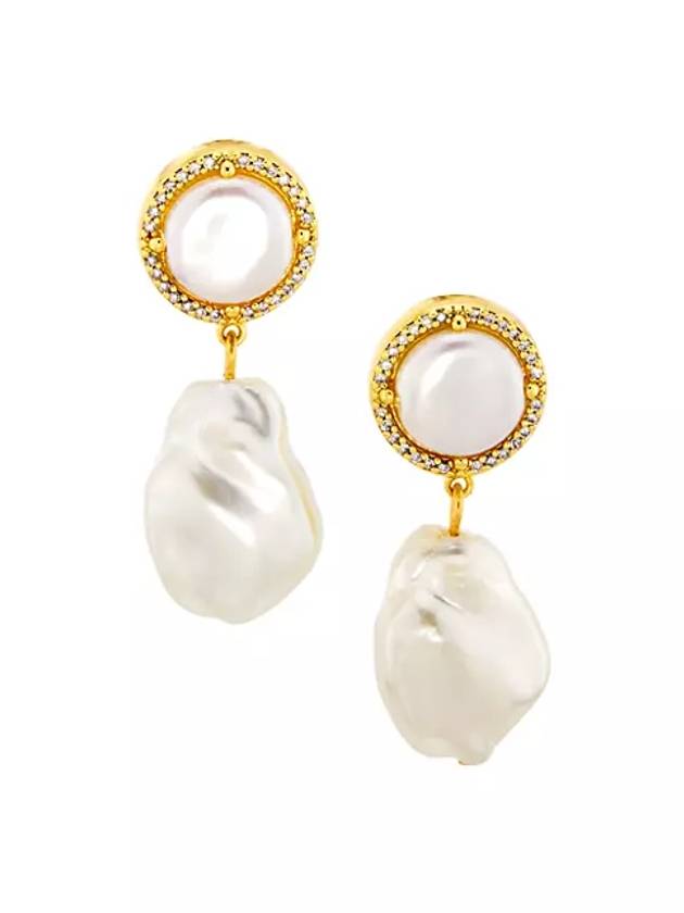골드톤 모조 진주 라인스톤 드롭 이어링 Goldtone Imitation Pearl & Rhinestone Drop Earrings
