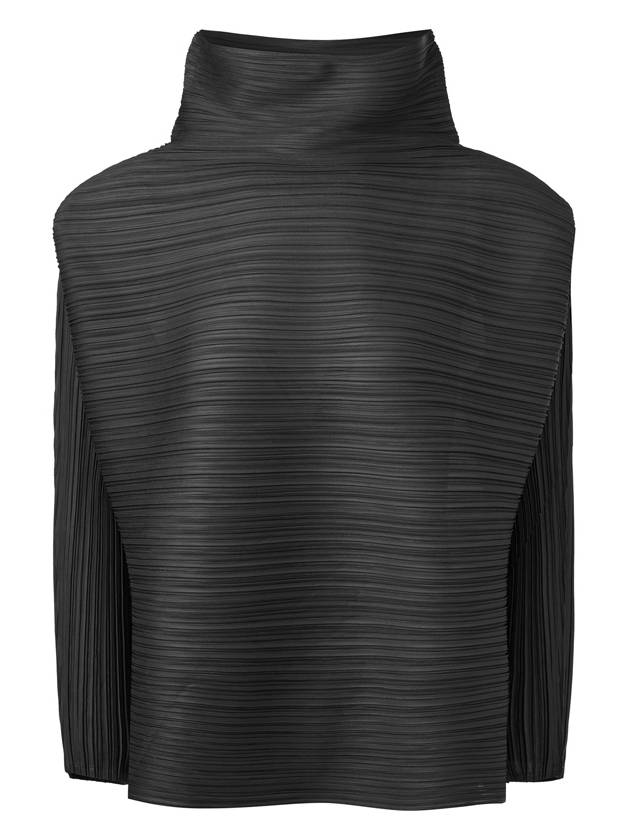 여성 가로 플리츠 하이넥 블라우스 블랙