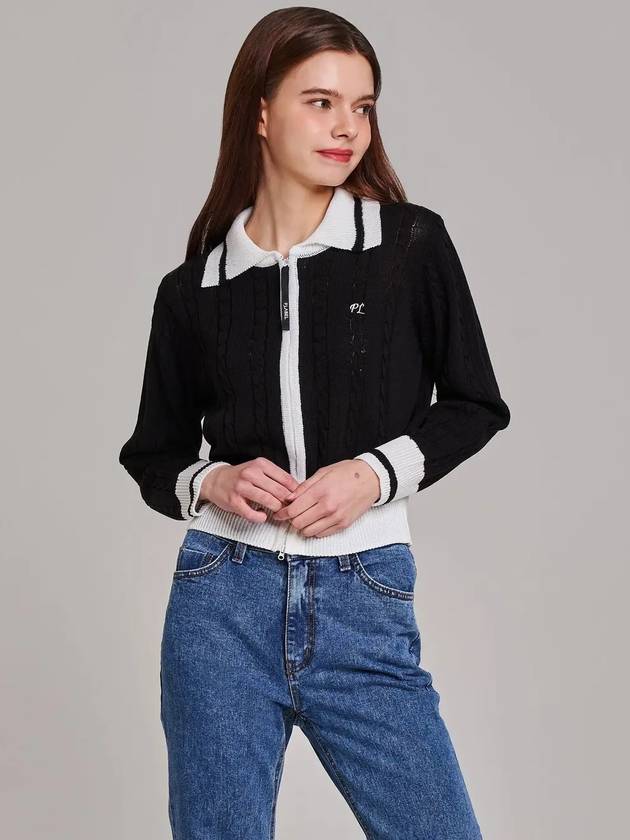 P_LABEL 라인배색 카라 니트 점퍼 MK4SD220