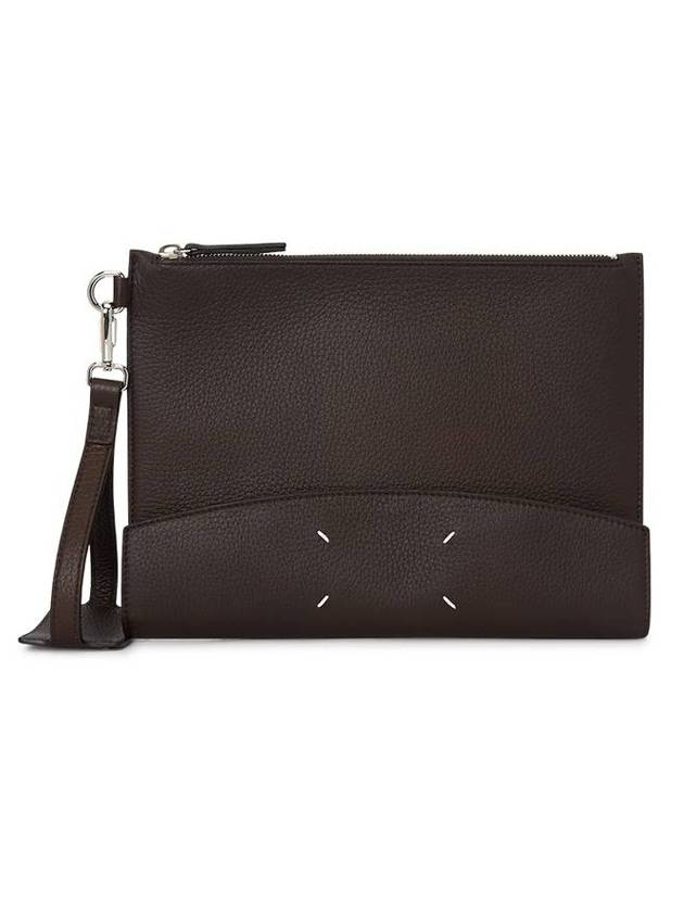 메종마르지엘라 스티치 그레인 레더 스트랩 클러치 백 브라운